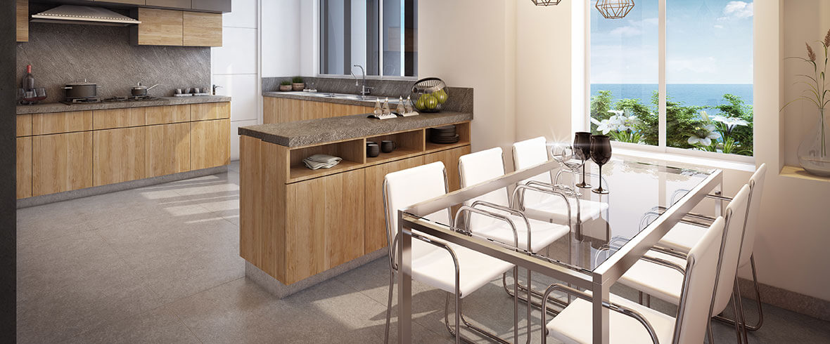 INTERIORES: COCINA Y COMEDOR DIARIO (VISTA AL MAR)